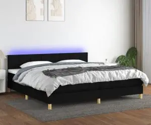 vidaXL Pat cu arcuri, saltea și LED, negru, 200x200 cm, textil