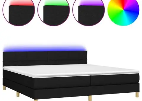 Pat cu arcuri, saltea și LED, negru, 200x200 cm, textil - 2/5