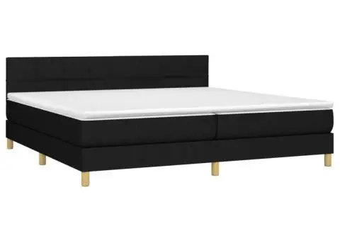 Pat cu arcuri, saltea și LED, negru, 200x200 cm, textil - 3/5