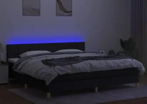 Pat cu arcuri, saltea și LED, negru, 200x200 cm, textil - 4/5