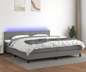 vidaXL Pat cu arcuri, saltea și LED, gri închis, 200x200 cm, textil