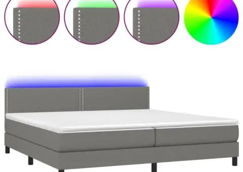 Pat cu arcuri, saltea și LED, gri închis, 200x200 cm, textil - 2/5