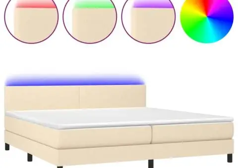 Pat cu arcuri, saltea și LED, crem, 200x200 cm, textil - 2/5