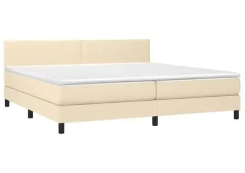 Pat cu arcuri, saltea și LED, crem, 200x200 cm, textil - 3/5