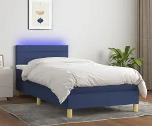 vidaXL Pat cu arcuri, saltea și LED, albastru, 80x200 cm, textil
