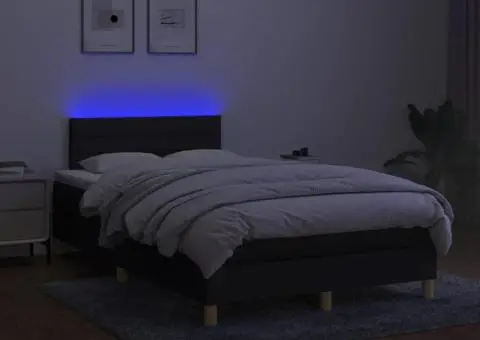 Pat cu arcuri, saltea și LED, negru, 120x200 cm, textil - 4/5