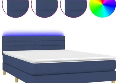 Pat cu arcuri, saltea și LED, albastru, 140x190 cm, textil - 2/5
