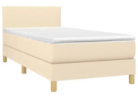 Pat cu arcuri, saltea și LED, crem, 80x200 cm, textil - 3/5