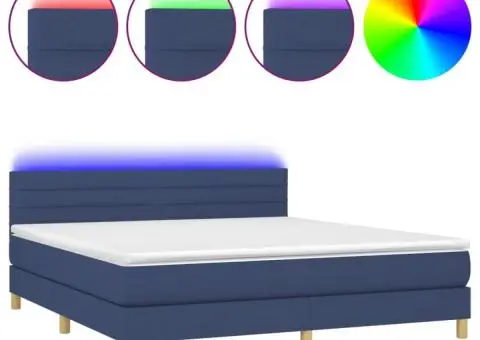 Pat cu arcuri, saltea și LED, albastru, 160x200 cm, textil - 2/5
