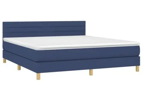 Pat cu arcuri, saltea și LED, albastru, 160x200 cm, textil - 3/5