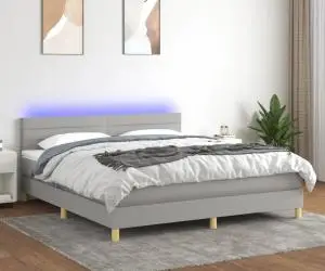 vidaXL Pat cu arcuri, saltea și LED, gri deschis, 180x200 cm, textil