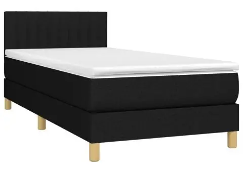 Pat cu arcuri, saltea și LED, negru, 90x190 cm, textil - 4/5