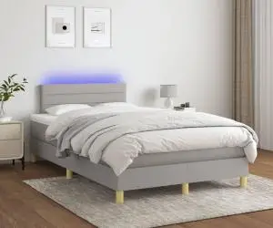vidaXL Pat cu arcuri, saltea și LED, gri deschis, 120x200 cm, textil