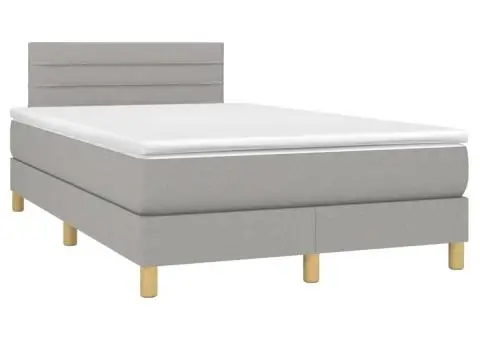 Pat cu arcuri, saltea și LED, gri deschis, 120x200 cm, textil - 3/5