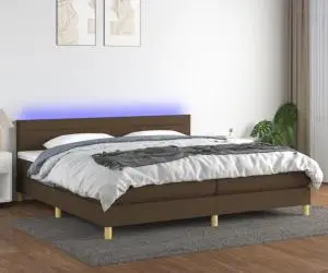 vidaXL Pat cu arcuri, saltea și LED, maro închis, 200x200 cm, textil