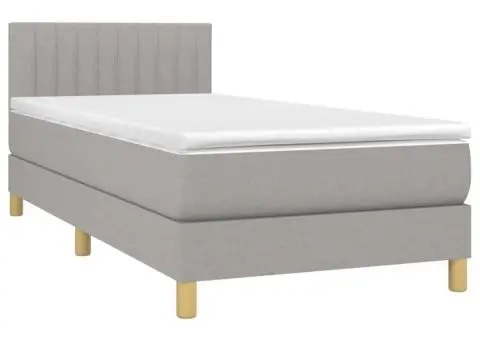 Pat cu arcuri, saltea și LED, gri deschis, 90x200 cm, textil - 4/5