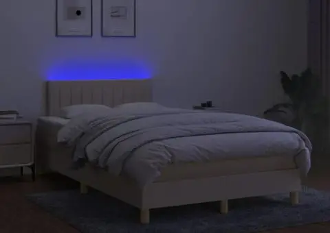 Pat cu arcuri, saltea și LED, crem, 120x200 cm, textil - 3/5