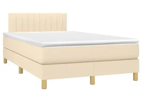 Pat cu arcuri, saltea și LED, crem, 120x200 cm, textil - 4/5