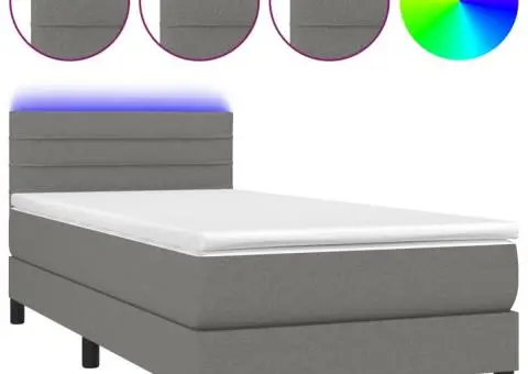 Pat cu arcuri, saltea și LED, gri închis, 90x200 cm, textil - 2/5