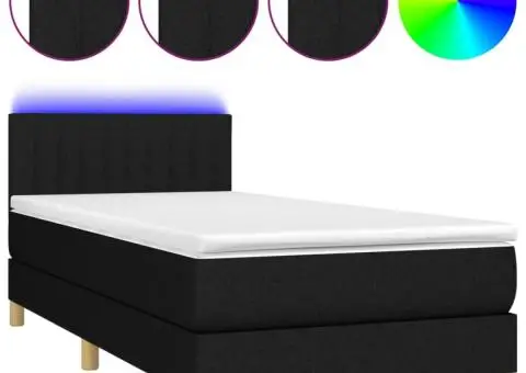 Pat cu arcuri, saltea și LED, negru, 90x200 cm, textil - 2/5