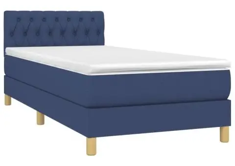 Pat cu arcuri, saltea și LED, albastru, 90x190 cm, textil - 3/5