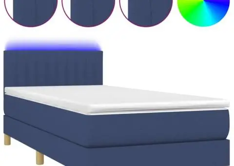 Pat cu arcuri, saltea și LED, albastru, 90x200 cm, textil - 2/5