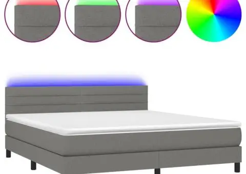 Pat cu arcuri, saltea și LED, gri închis, 160x200 cm, textil - 2/5