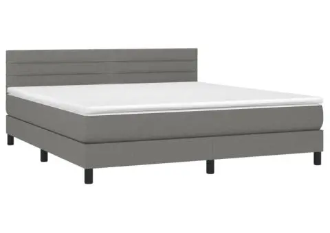 Pat cu arcuri, saltea și LED, gri închis, 160x200 cm, textil - 3/5