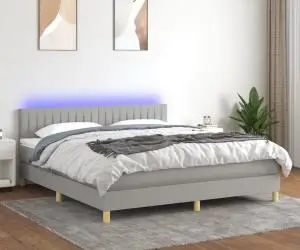 vidaXL Pat cu arcuri, saltea și LED, gri deschis, 160x200 cm, textil