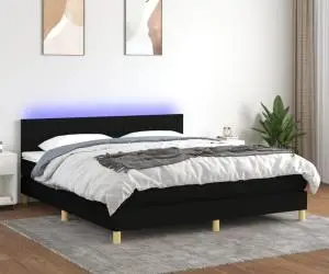 vidaXL Pat cu arcuri, saltea și LED, negru, 160x200 cm, textil