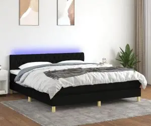 vidaXL Pat cu arcuri, saltea și LED, negru, 180x200 cm, textil