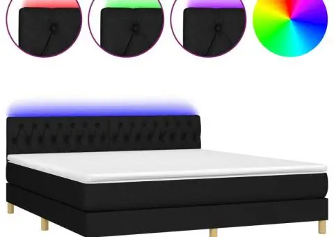 Pat cu arcuri, saltea și LED, negru, 180x200 cm, textil - 2/5