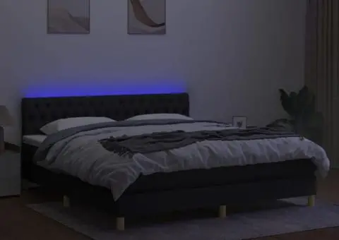 Pat cu arcuri, saltea și LED, negru, 180x200 cm, textil - 4/5