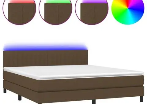 Pat cu arcuri, saltea și LED, maro închis, 180x200 cm, textil - 2/5