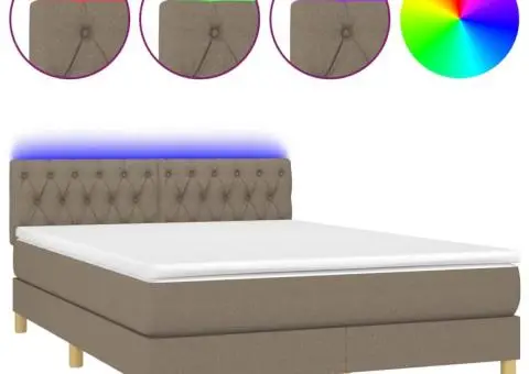 Pat cu arcuri, saltea și LED, gri taupe, 140x200 cm, textil - 2/5