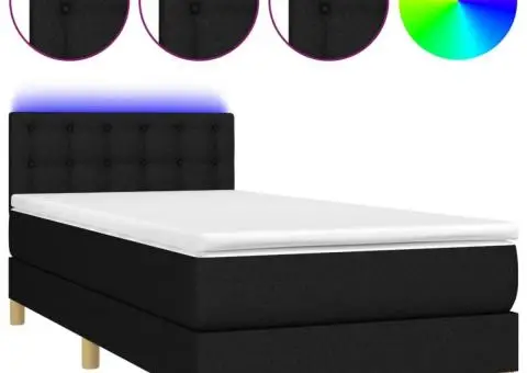 Pat cu arcuri, saltea și LED, negru, 100x200 cm, textil - 2/5