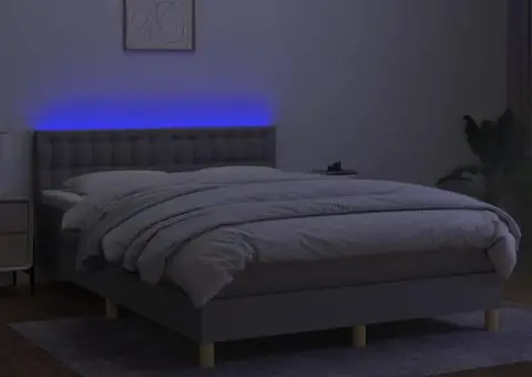 Pat cu arcuri, saltea și LED, gri deschis, 140x190 cm, textil - 4/5