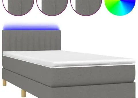 Pat cu arcuri, saltea și LED, gri închis, 80x200 cm, textil - 2/5
