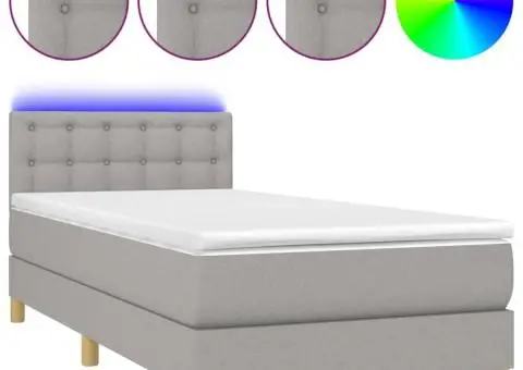 Pat cu arcuri, saltea și LED, gri deschis, 80x200 cm, textil - 2/5