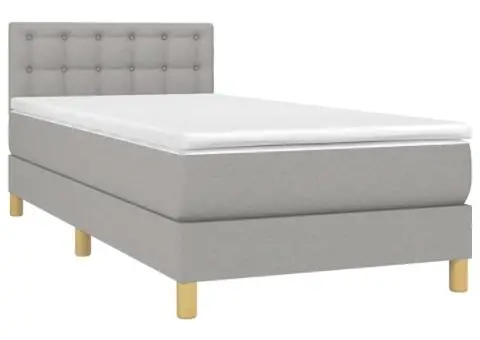 Pat cu arcuri, saltea și LED, gri deschis, 80x200 cm, textil - 3/5