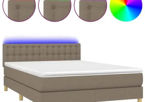 Pat cu arcuri, saltea și LED, gri taupe, 140x200 cm, textil - 2/5