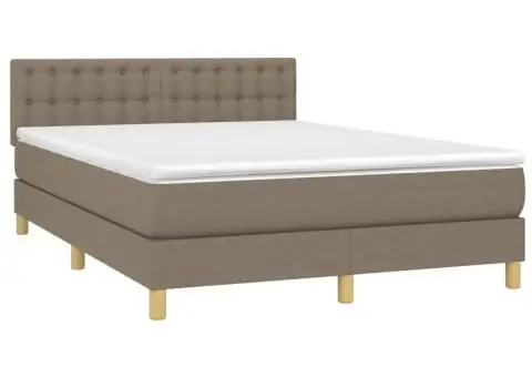 Pat cu arcuri, saltea și LED, gri taupe, 140x200 cm, textil - 3/5