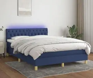 vidaXL Pat cu arcuri, saltea și LED, albastru, 140x200 cm, textil