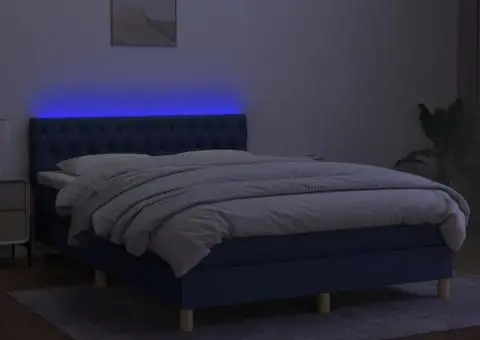 Pat cu arcuri, saltea și LED, albastru, 140x200 cm, textil - 4/5