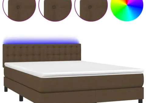 Pat cu arcuri, saltea și LED, maro închis, 140x190 cm, textil - 2/5