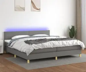 vidaXL Pat cu arcuri, saltea și LED, gri închis, 200x200 cm, textil