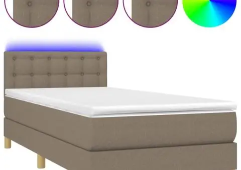 Pat cu arcuri, saltea și LED, Gri taupe, 100x200 cm, textil - 2/5