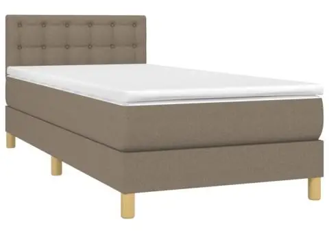 Pat cu arcuri, saltea și LED, Gri taupe, 100x200 cm, textil - 3/5