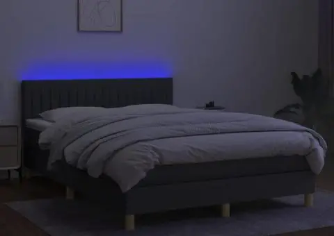 Pat cu arcuri, saltea și LED, gri închis, 140x190 cm, textil - 3/5