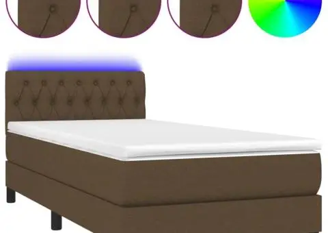 Pat cu arcuri, saltea și LED, maro închis, 100x200 cm, textil - 2/5